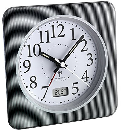 TFA Dostmann 60.1502.10 Analoger Funkwecker mit Temperaturanzeige (schwarz-weiß mit Batterien)