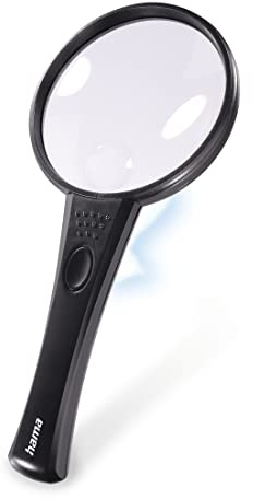 Hama Loupe de Lecture à LED Basic 90 LED (1 unité, grossissement x4, diamètre de 90 mm, Taille de 94 mm x 202 mm x 16 mm) Noir/Transparent