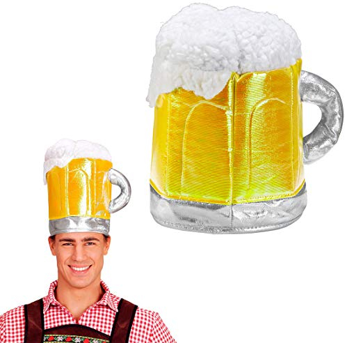 Amakando Lustiger Oktoberfest-Hut Bierkrug für Erwachsene/Gelb/Spaßiger Partyhut Bierglas/Bestens geeignet zu Sommerfest & Grillparty