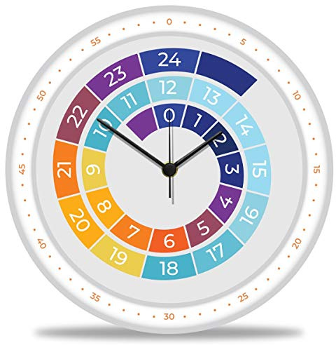 GRAVURZEILE Wanduhr Kinder Regenbogen Farben - Lautlose Kinderwanduhr geeignet für Mädchen & Jungen - Bunte Lernuhr für Kinder 30 cm - Einfaches Ablesen der Uhrzeit Lernen - Farbenfrohes Design