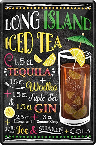 WOGEKA ART Retro Blechschild - Long Island Gin Wodka Tequila Cocktail - witziger Spruch als Geschenk-Idee zum Geburtstag Weihnachten zur Dekoration 20x30 cm Vintage-Design aus Metall 107