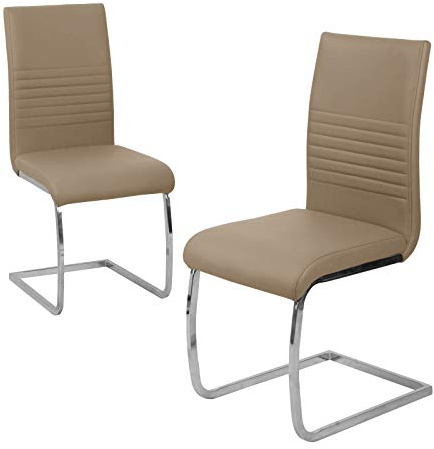 SVITA Lucy 2er Set Esszimmerstühle Polsterstuhl Schwingstuhl Freischwinger Besucherstuhl Stuhl Kunstleder Taupe