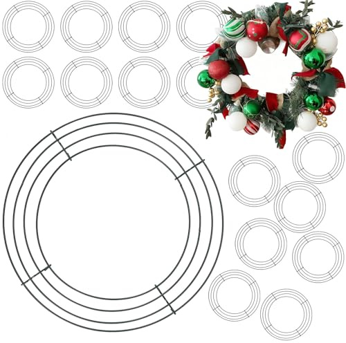 ZEONHAK 20 Pack 10 Inch Wire Frames, Round Metal Wreath Form, Metal Wire Wire Wreath Frame for Craft DIY Wedding,Home Party Garden Floral Decor, Dark Green