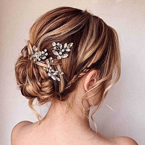 Prosy Braut Hochzeit Haarnadeln Silber Braut Kristall Haarspangen Strass Kopfschmuck für Frauen und Mädchen (3 Stück)