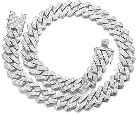 Halukakah Diamant-Gold-Kette für Männer Iced Out, 20MM Rhombus Blitz Drei Reihen Diamanten 18k Echtgold Plattiert/Platin Weißgold Finish Halskette, Voll Cz Diamond Cut Prong Set, Geschenk für Ihn