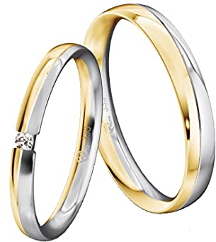 JC Trauringe Gold 333 Paarpreis Poliert I Traumhafte Eheringe I Einzigartige Partnerringe Gelb-& Weißgoldmit Gravur in edler Schatulle I 2 Hochzeitsringe Herrenring & Damenring mit Stein I ICT07