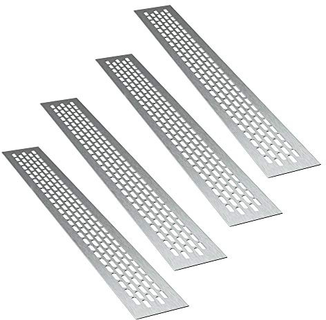 sossai® Aluminium Lüftungsgitter - Alucratis (4 Stück) | Rechteckig - Maße: 44 x 6 cm | Farbe: Inox | gebürstet