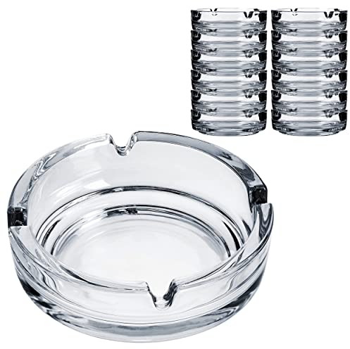 Konzept 11 - Aschenbecher aus Glas (12 Stück) | Glasaschenbecher spülmaschinengeeignet | Aschenbecher für draussen transparent Durchmesser 11 cm 3,5 cm hoch