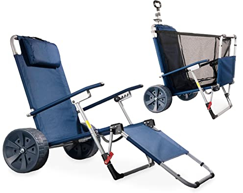 CampAir 2-in-1 Faltbarer Handwagen und Strandliege mit Rollen, blau