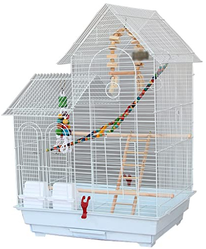 Vogelkäfig Wellensittiche Weiss Doppeldach-Papageienkäfig Im Europäischen Stil, Exquisite Verarbeitung Vogelkäfig, Vogelhaus Mit Spielzeugzubehör (Color : White-set2)