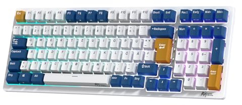 RK ROYAL KLUDGE RK98 Mechanische Tastatur Kabellose Gaming Tastatur 2.4G/Bluetooth 5.1/USB-C RGB Hinterleuchtet Deutsches Layout QWERTZ 100 Tasten Hot Swappable Braune Schalter, Weiß