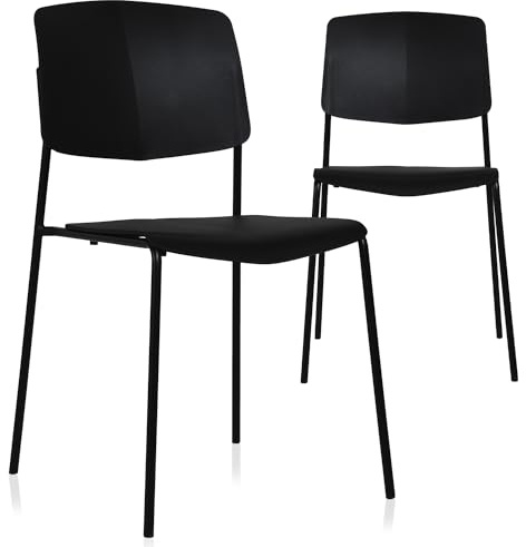 ISL Furnishings Zuho II Modern Stackable Chair, Black, Set of 2 – Armless Plastic Stacking Chairs for Outdoor, Indoor, Dining, Patio, Kitchen, Café – Weather Resistant, Easy Assembly, Space Saver