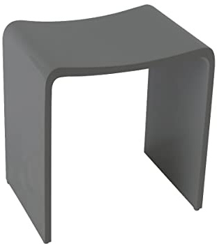 Four & More Badhocker Duschhocker Sitzhocker Duschstuhl Duschsitz Luxusbadhocker Design Kunststein Spa aus hochwertigem Solid Stone/Mineralguss/Kunststein Modell 'Rom', Oberfläche:Basaltgrau Glänzend