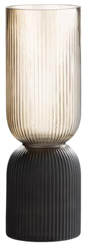 GILDE Deko Vase Glasvase - Blumenvase Windlicht aus Glas - Deko Herbst Winter - Farbe: Braun Schwarz Höhe 31,5 cm