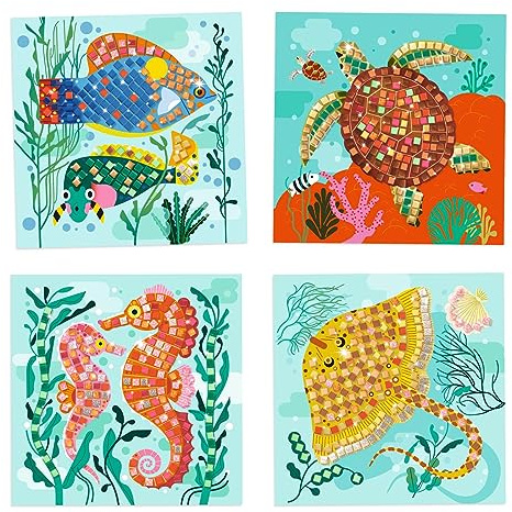 Djeco Mosaike Karibik | Kreativset für Jungen und Mädchen | Mosaiksteine Meerestiere | für Kinder ab 5 Jahren | Bastelset Basteln Schablonen | Do it Yourself DIY