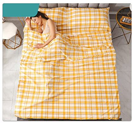 Hüttenschlafsack aus 100% Baumwolle Kariert Gestreift Hüttenschlafsack mit Unterer Reißverschluss Ultra-Leichter Travel-Sheet Einfach Doppelt Innenschlafsack ( Color : Yellow , Size : 80x210cm-31x82