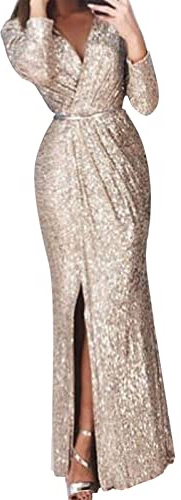 BOTCAM festklänning dam, aftonklänning dam glitter fodralklänning med tofs figurformad festklänning långärmad festliga bröllopsklänningar elegant lång aftonklänning cocktailklänning maxiklänning