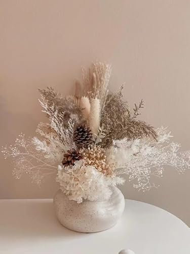 ZEYRU Nuevo Ramo de Flores secas de Hierba Blanca Preservado Hortensia l Flores Ramo híbrido Boda Decoración para el hogar-C Sin jarrón, 20-30CM SIN jarrón