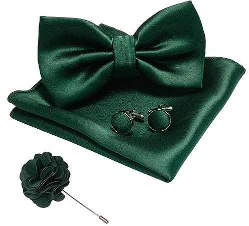JEMYGINS Herren Fliege Satin Fliege und Einstecktuch mit Manschettenknöpfe Sets