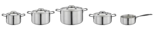 Spring Topf-Set GOURMET, 5-teilig, Mehrschichtige Edelstahl Töpfe mit Deckel, Backofengeeignet, Innenskalierung, Kochtopf Ø 16, 20, 24 cm, Bratentopf Ø 20 cm, Stielkasserolle Ø 16 cm, Schwarz