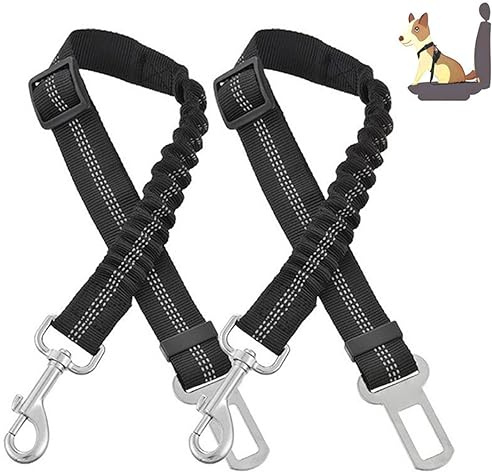 2 Correas de cinturón de Seguridad para Perros y Coches, Accesorios de extensión de cinturón de Seguridad, Adaptador de arnés para Perros, Equipado con una Correa Acolchada con mosquetón Universal