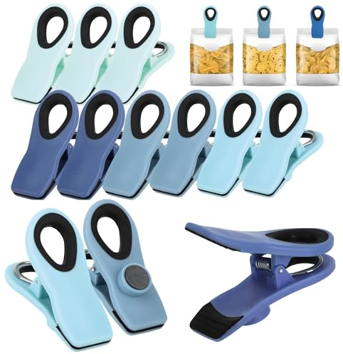 com-four® 12x Verschlussklammern für Tüten - Tüten-Clips zum Verschließen und Frischhalten - Beutelclips aus Kunststoff - Verschlussklemmen mit kleinem Magnet (12 Stück - 4 Farben)