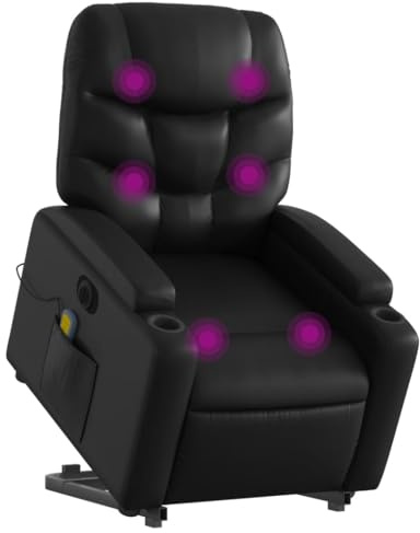 vidaXL Sillón de Masaje Elevable Eléctrico, Silla con Respaldo Reposabrazos, Sillón de Relax Descanso, Asiento Ajustable, Cuero Sintético Negro