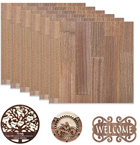 Creatorally Compensato 3mm, Legno Fai Da Te per Laser 30x30 cm, Compensati Noce Nera Impiombata 6 Pezzi Pannelli Impiallacciatura Legnoso Tavole per Incisione Taglio Artigianato Non Finito Grezzo