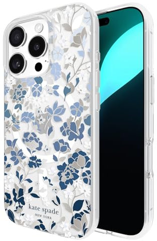 Kate Spade New York iPhone 16 Pro Case - Compatible with MagSafe - Designer Phone Case - Flowerbed Blue Gems