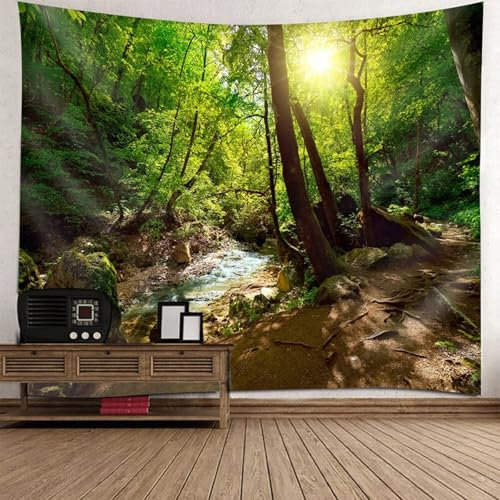 Skcess Wandbehang Grün, Polyester Wand Tuch Bäume Und Sonnenschein Tapisserie für Wohnzimmer Schlafzimmer Wohnheim Wanddeko Wandteppich 260x240CM