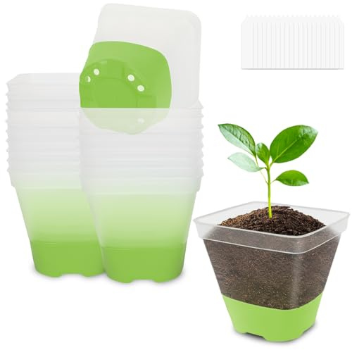 BEIUEN Pack of 20 8 cm Propagation Pots Plant Pots Transparent with Silicone Base. Reusable Plastic Square Anzuchttöpfe Transparent for Succulents, Seedlings