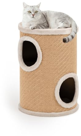 lionto Tiragraffi in Juta con Palla da Gioco, 50 cm, Stabile per Gatti Piccoli e Grandi, Cura delle Unghie e Divertimento, Nascondigli Multipli, Ø 36 cm, beige