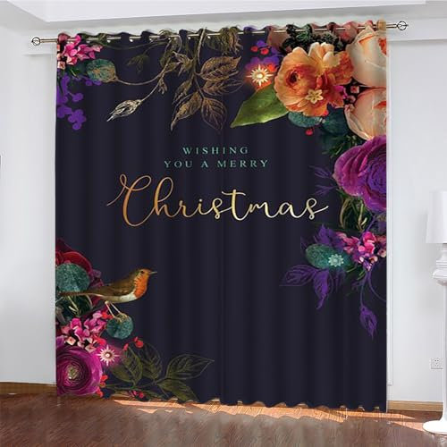 YZQGLHP Gardinen Drucken Vorhänge Weihnachten Verdunklungsvorhänge Schiebe Schallschutz Vorhang mit Ösen für Schlafzimmer Wohnzimmer H245 x B140 cm 2 teiliges Set
