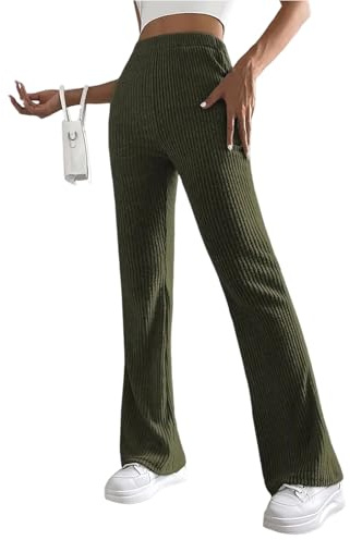 FUPODD Cordhose Damen Elegant Schlaghose Frauen Weites Bein Gerippt Hosen High Waist Cord Freizeithose Lang Casual Bootcut Yoga Leggings Einfarbig Flare Hose Bequem Abendhose Slim Fit Partyhose