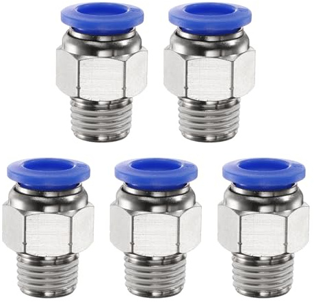 QUARKZMAN 5Pz Connettore Rapido Dritto Maschio a Filettatura 10mm Tube OD x 1/4 NPT Filettatura Maschio Raccordo Rapido Raccordi Aria Compressa per lista Aria Industriale PC10-N02, Blu