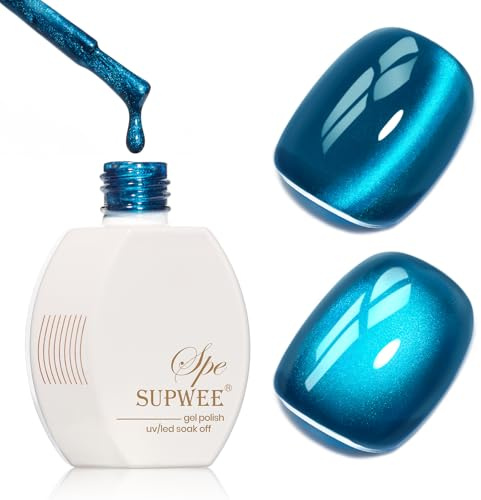 SUPWEE Gel Nagellack mit Magnet, Glossy Cat Eye Gel Nagellack Blau | Holographisch Katzenaugengel Galaxie Nail Polish für DIY Nail Art Maniküre Salon 15ml