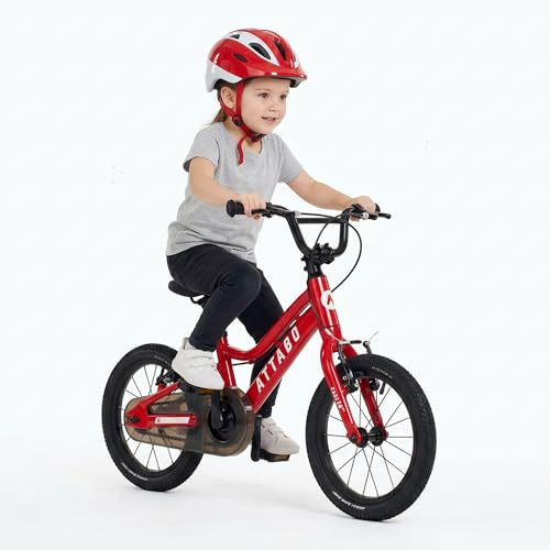 ATTABO Leichtes Kinderfahrrad ab 3 Jahren – Fahrrad für Jungen und Mädchen – Aluminium 6061 – 14 Zoll Rot – für Fahranfänger und Alltag
