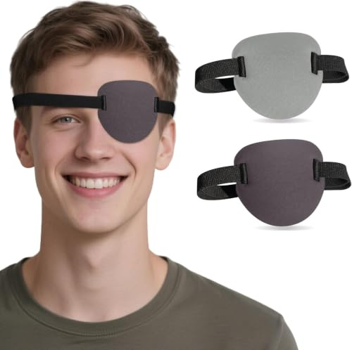 2 Stück 3D-Augenklappen für Erwachsene, Verstellbare Medizinische Augenklappe für Rechtes oder Linkes Auge, eine Augenabdeckung für Amblyopie, Faules Auge, Piratenkostüm (Dunkelgrau,Hellgrau)