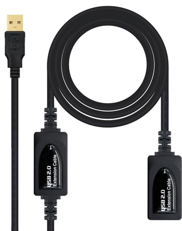 PRENDELUZ Cable USB 2.0 Amplificado de 15m Tipo A/M-H, ideal para conexiones de dispositivos a larga distancia y transferencia de datos.