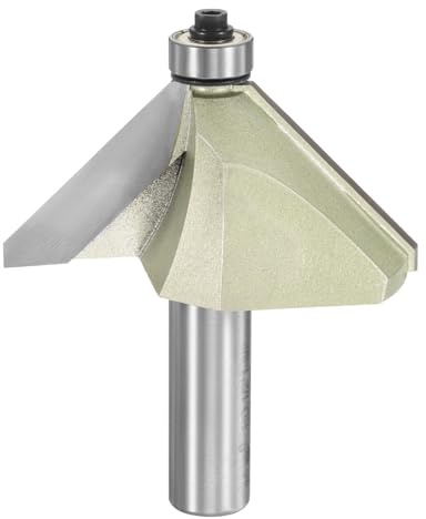 sourcing map 45 Degree Chamfer Router Bit 1/2 Inch Shank 1-3/8 Cutting Edge Carbide Tip with Bearing for Woodworking Milling Cutter Tool, Gold