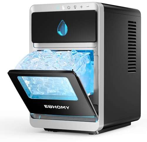 EUHOMY LunaArc Crescent Macchina per cubetti di ghiaccio portatile con mezzaluna di cristallo, 1600 pezzi/giorno, pronta in 12 minuti, pulizia automatica profonda, macchina per cubetti di ghiaccio per
