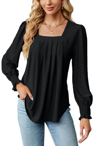 Atxnn Camicetta da Donna Elegante Camicia con Collo Quadrato Blusa a Maniche Lunghe a Sbuffo Casual Tunica Top per Autunno Primavera