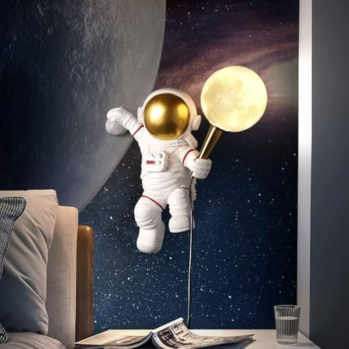 Stesulfr Astronauten Wandleuchte moderne Cartoon Kindermond Wandlampe 3D Mondform Acryl Lampenschirm LED Nachttisch Wandleuchte Nachtlicht dimmbar geeignet für Jungen und Mädchen Schlafzimmer Flur(1PC