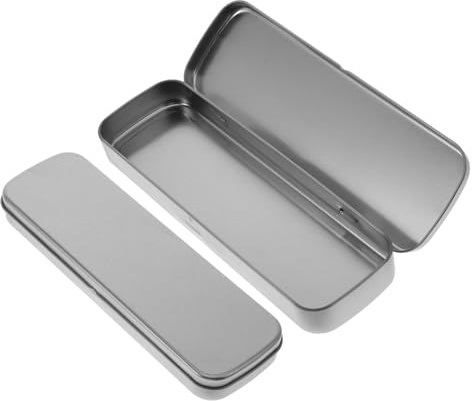 TEHAUX Metal Pencil Box and Pen Organizer for Students, Silver Grey Tin Stationery Case with Window, Large Capacity School Pencil Holder Set of 2, Sturdy Storage for Pens, Crayons, and Markers