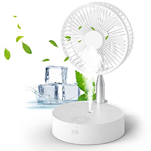 Fan 7 Leaf 3 Speed Portable Telescopic Folding Small Quiet Desktop USB Humidifier 7200mAh Remote Controlled 140° Moving Head Night Light with Spray Hole