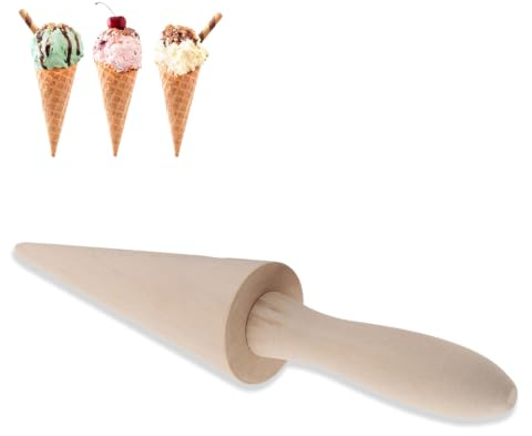 Agatige Wooden Ice Cream Cone Mold, Reusable Wood Cone Roller Pizzelle Roller Nonslip Cream Horn Waffle Mold Pizzelle Roller for Kitchen Cooking and Baking