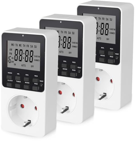 Digitale Zeitschaltuhr Steckdose [3 Stück], Programmierbare Zeitschaltuhr Digital Timer Steckdose mit 16 Timer-Programmen & LCD Display, Wochenzeitschaltuhr für Aquarium, Poolpumpe, Terrarium, Lampen