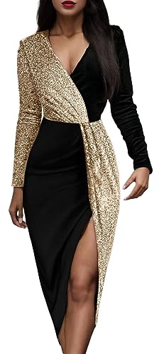 Damen Kleid Rot Zwei Farben, Schwarz Gold, nationaler Stil, hohe Taille, einfarbig, mittellanger Rock, langärmelige Taille Minikleid Langarm Damen Schwarz