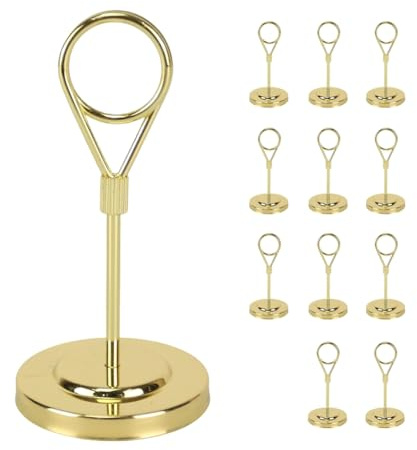 Harewtwy 12 Portatarjetas de Mesa Premium Dorados, Base con Peso, Elegante Diseño de Clip para Eventos.