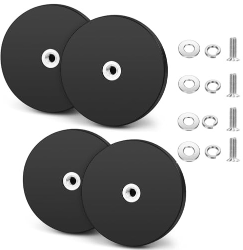 Herbst 4 Stück Magnet Gummiert, 88mm Magnet mit Gewinde mit M8 Innengewinde | Runde Gummierte Magnete 36kg Haftkraft für Autos (4, 88mm)
